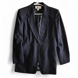 Vintage Evan Picone 80s Wool Skirt and Blazer Set Navy Blue